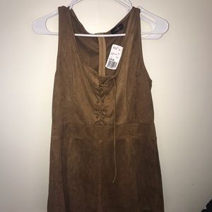 Faux suede lace-up romper